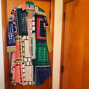 Fab mod arty Colorful Geometric Pattern Shirt Dress